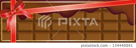 Melting chocolate and red ribbon banner frame Melting chocolate and red ribbon banner frame 134440891