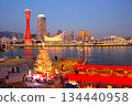 Christmas market illuminations with Kobe's Port Tower in the background 134440958
