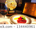Kobe beef lunch served on a hot plate with red wine 134440961