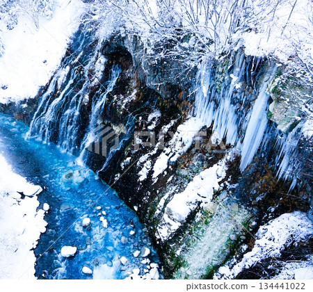 Shirahige Falls and Biei River in Biei, Hokkaido in mid-winter Shirahige Falls and Biei River in Biei, Hokkaido in mid-winter 134441022