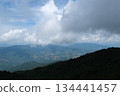 Vietnam Danang Misty mountains and lush forest view from Ba Na Hills near Da Nang Vietnam panoramic scenic landscape with clouds fog and tropical greenery. 134441457