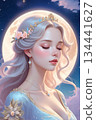 一幅夢幻插畫，描繪了一位溫柔的公主在月光和星光的環繞下。 134441627