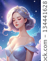 一幅夢幻插畫，描繪了一位溫柔的公主在月光和星光的環繞下。 134441628