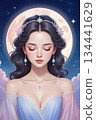 一幅夢幻插畫，描繪了一位溫柔的公主在月光和星光的環繞下。 134441629