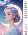 一幅夢幻插畫，描繪了一位溫柔的公主在月光和星光的環繞下。 134441630