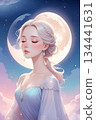 一幅夢幻插畫，描繪了一位溫柔的公主在月光和星光的環繞下。 134441631