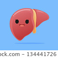a cute liver character smiling happily, representing good condition and health. Flat style illustration. 134441726