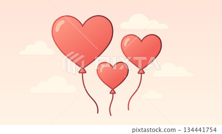 Heart shaped balloons floating in sky Heart shaped balloons floating in sky 134441754