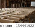 Drying process of handmade washi paper (paper rows in the workshop) 134441922