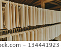 Drying process of handmade washi paper (paper rows in the workshop) 134441923