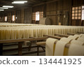 Drying process of handmade washi paper (paper rows in the workshop) 134441925