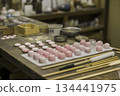 A workbench in a Japanese confectionery shop with tools for making Japanese sweets (experience-based) 134441975