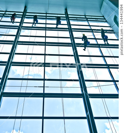 extreme work cleaning airport windows at height extreme work cleaning airport windows at height 134441994