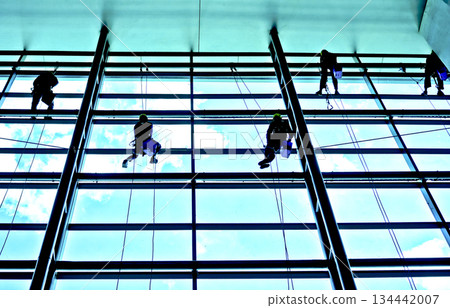 extreme work cleaning airport windows at height extreme work cleaning airport windows at height 134442007