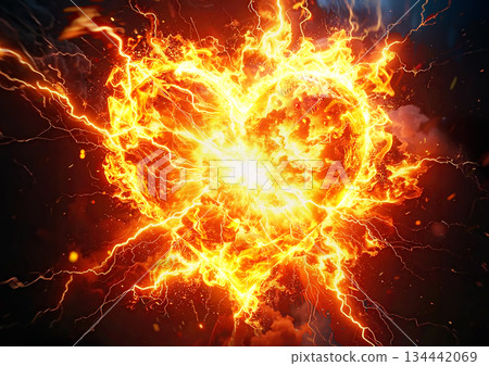 燃燒的心形3D插圖,象徵激情與力量 燃燒的心形3D插圖,象徵激情與力量 134442069