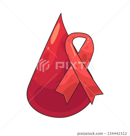 illustration of Blood Drop with Red Ribbon 134442312