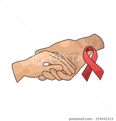 illustration of Holding Hands with Red Ribbon 134442313