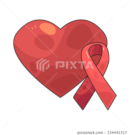 illustration of Heart with Red Ribbon illustration of Heart with Red Ribbon 134442317