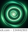 Stunning emerald green spiral vortex effect for mesmerizing backgrounds, modern designs and dynamic abstract concepts, perfect for tech and futuristic themes 134442903