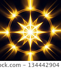 Radiant gold starburst design offering a vibrant celestial glow, perfect for logos, spiritual themes, and elegant backgrounds with a touch of modern magic 134442904