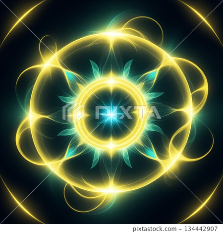 Stunning burst of radiant light and energy, perfect for dynamic backgrounds, modern designs, and vibrant digital artwork with an ethereal glow 134442907