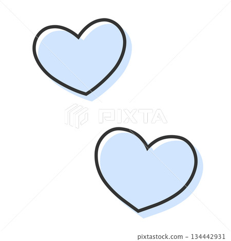 Simple two hearts hand-drawn illustration icon misaligned light blue Simple two hearts hand-drawn illustration icon misaligned light blue 134442931