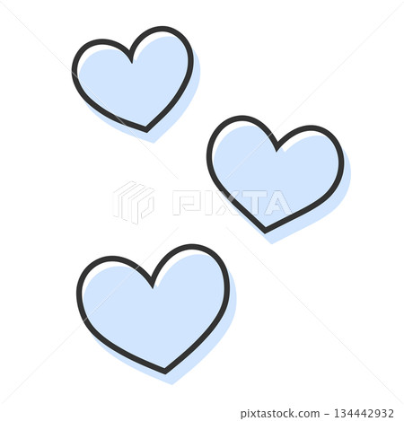 Simple three hearts hand-drawn illustration icon misaligned light blue 134442932