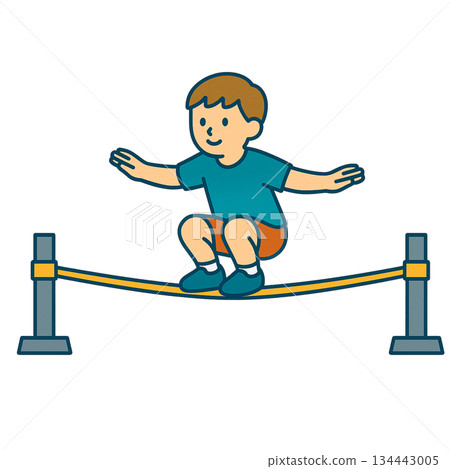 男孩走扁帶的插圖 134443005