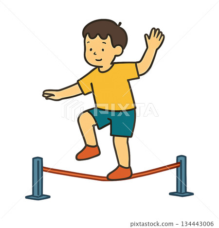 Illustration of a boy slacklining 134443006