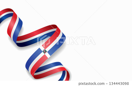 Dominican Republic flag stylized wavy ribbon, symbolizing national pride, celebration, cultural identity. Vector illustration. 134443098