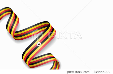 Ugandan flag stylized wavy ribbon, symbolizing national pride, celebration, cultural identity. Vector illustration. Ugandan flag stylized wavy ribbon, symbolizing national pride, celebration, cultural identity. Vector illustration. 134443099
