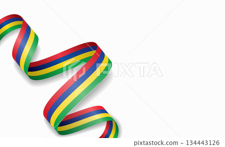 Mauritius flag stylized wavy ribbon, symbolizing national pride, celebration, cultural identity. Vector illustration. 134443126