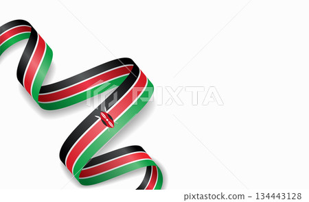 Kenyan flag stylized wavy ribbon, symbolizing national pride, celebration, cultural identity. Vector illustration. 134443128