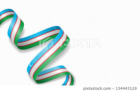 Uzbekistani flag stylized wavy ribbon, symbolizing national pride, celebration, cultural identity. Vector illustration. 134443129