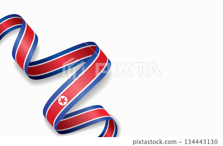 North Korean flag stylized wavy ribbon, symbolizing national pride, celebration, cultural identity. Vector illustration. 134443130