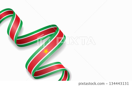 Surinamese flag stylized wavy ribbon, symbolizing national pride, celebration, cultural identity. Vector illustration. 134443131