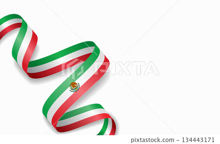 Mexican flag stylized wavy ribbon, symbolizing national pride, celebration, cultural identity. Vector illustration. 134443171