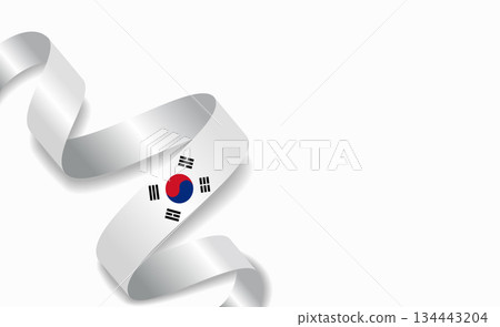 South Korean flag stylized wavy ribbon, symbolizing national pride, celebration, cultural identity. Vector illustration. South Korean flag stylized wavy ribbon, symbolizing national pride, celebration, cultural identity. Vector illustration. 134443204