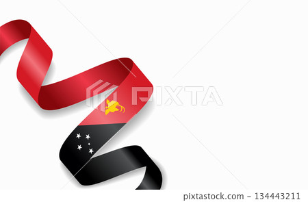 Papua New Guinea flag stylized wavy ribbon, symbolizing national pride, celebration, cultural identity. Vector illustration. Papua New Guinea flag stylized wavy ribbon, symbolizing national pride, celebration, cultural identity. Vector illustration. 134443211