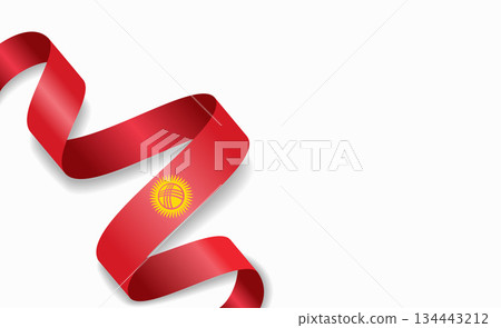 Kyrgyzstani flag stylized wavy ribbon, symbolizing national pride, celebration, cultural identity. Vector illustration. 134443212