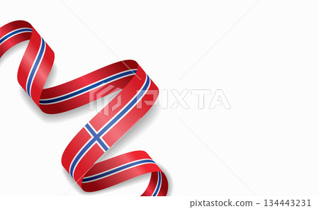 Norwegian flag stylized wavy ribbon, symbolizing national pride, celebration, cultural identity. Vector illustration. 134443231