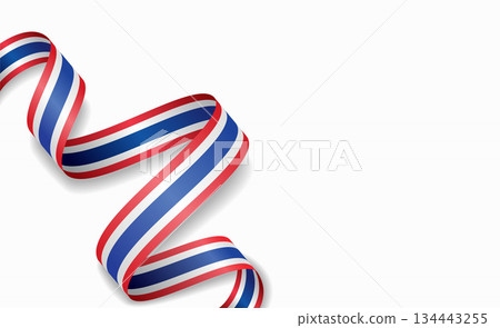 Thai flag stylized wavy ribbon, symbolizing national pride, celebration, cultural identity. Vector illustration. 134443255