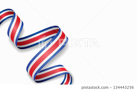 Costa Rican flag stylized wavy ribbon, symbolizing national pride, celebration, cultural identity. Vector illustration. Costa Rican flag stylized wavy ribbon, symbolizing national pride, celebration, cultural identity. Vector illustration. 134443256