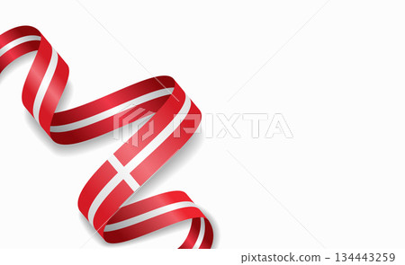 Danish flag stylized wavy ribbon, symbolizing national pride, celebration, cultural identity. Vector illustration. 134443259