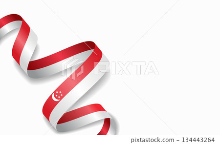Singaporean flag stylized wavy ribbon, symbolizing national pride, celebration, cultural identity. Vector illustration. Singaporean flag stylized wavy ribbon, symbolizing national pride, celebration, cultural identity. Vector illustration. 134443264