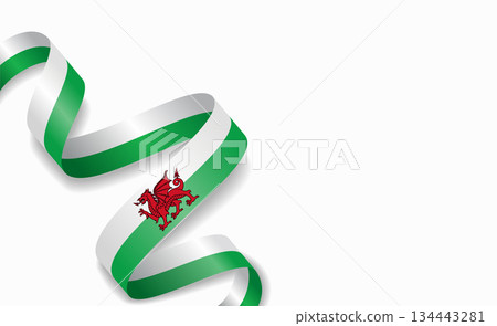Welsh flag stylized wavy ribbon, symbolizing national pride, celebration, cultural identity. Vector illustration. 134443281