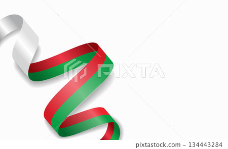 Madagascar flag stylized wavy ribbon, symbolizing national pride, celebration, cultural identity. Vector illustration. 134443284