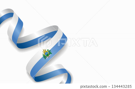 San Marino flag stylized wavy ribbon, symbolizing national pride, celebration, cultural identity. Vector illustration. San Marino flag stylized wavy ribbon, symbolizing national pride, celebration, cultural identity. Vector illustration. 134443285
