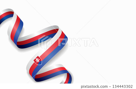 Slovakian flag stylized wavy ribbon, symbolizing national pride, celebration, cultural identity. Vector illustration. 134443302