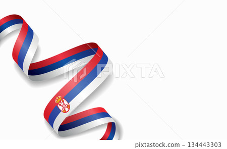 Serbian flag stylized wavy ribbon, symbolizing national pride, celebration, cultural identity. Vector illustration. 134443303